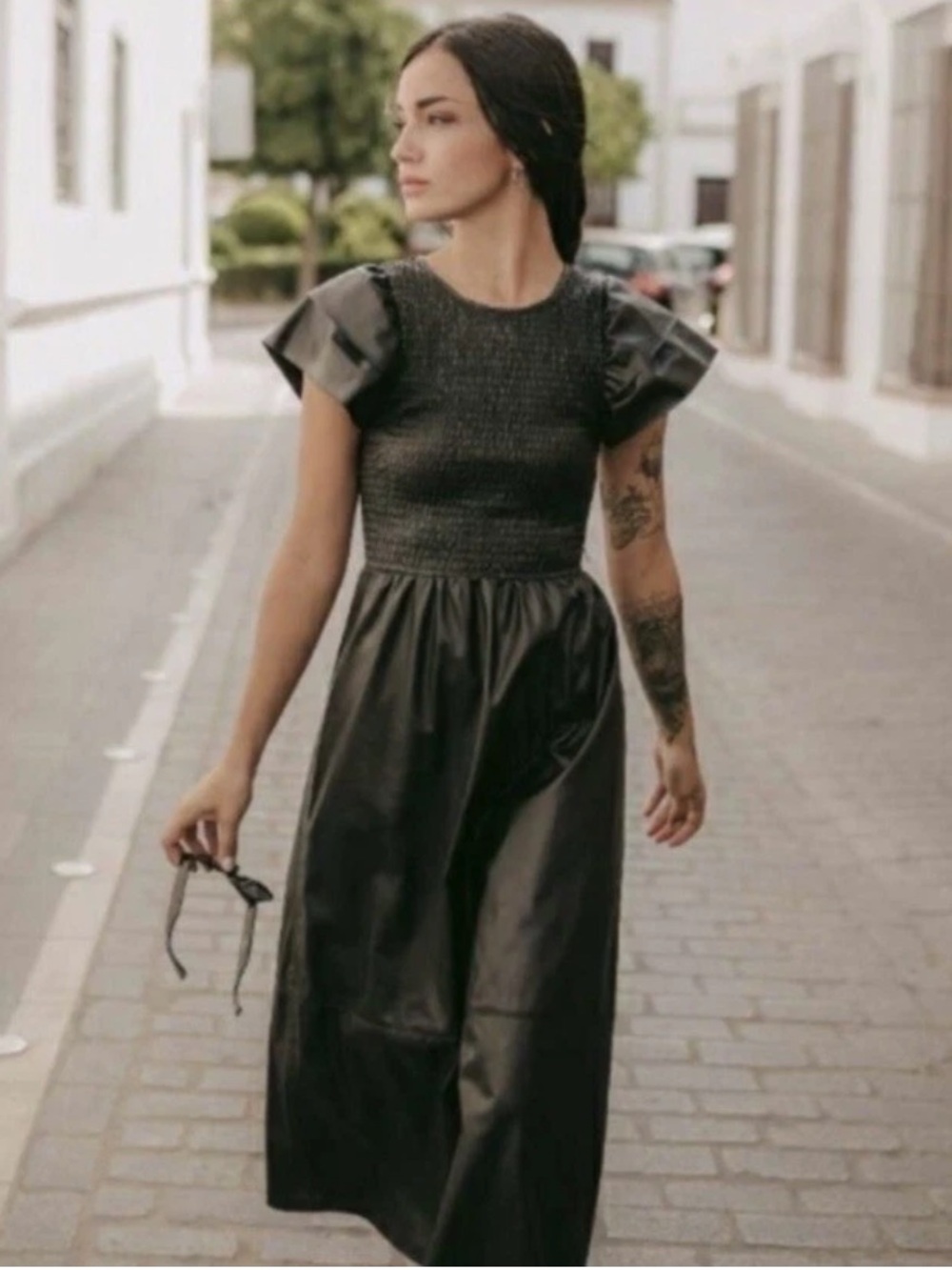Zara Faux Leather Midi Dress in Black